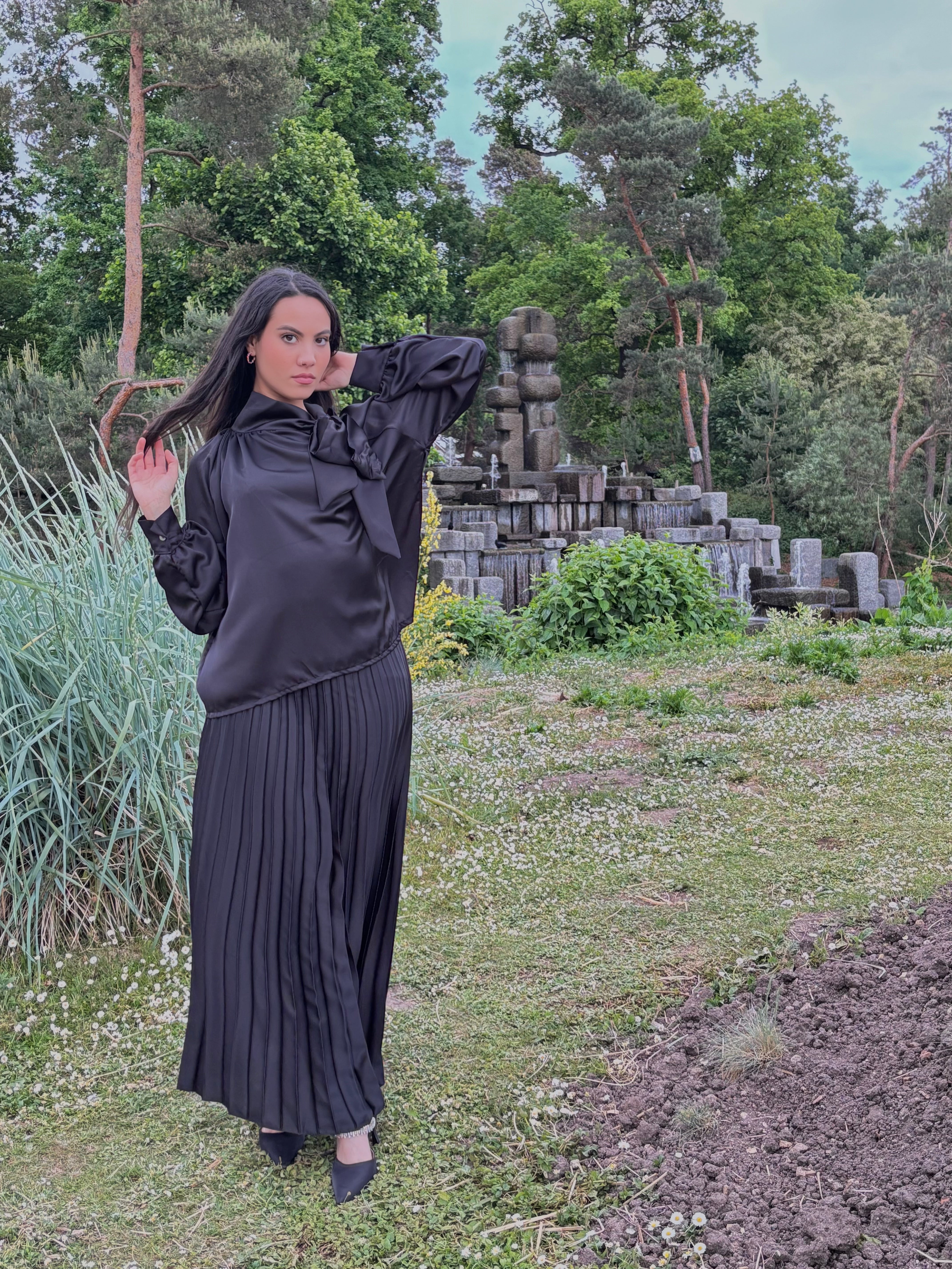 Ensemble Chemise & Jupe Plisée Noir