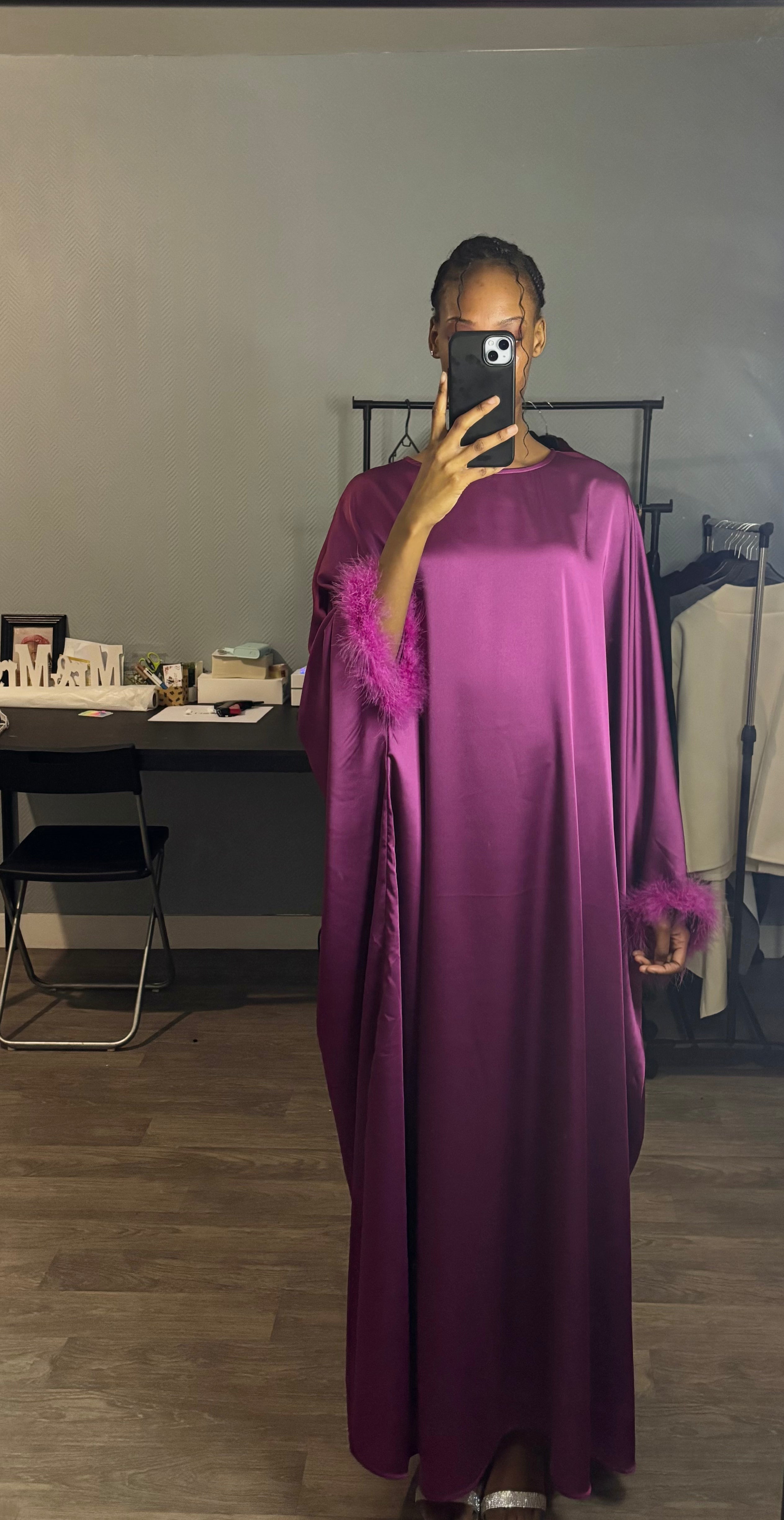 Abaya en satin Papillon oversize sans ceinture