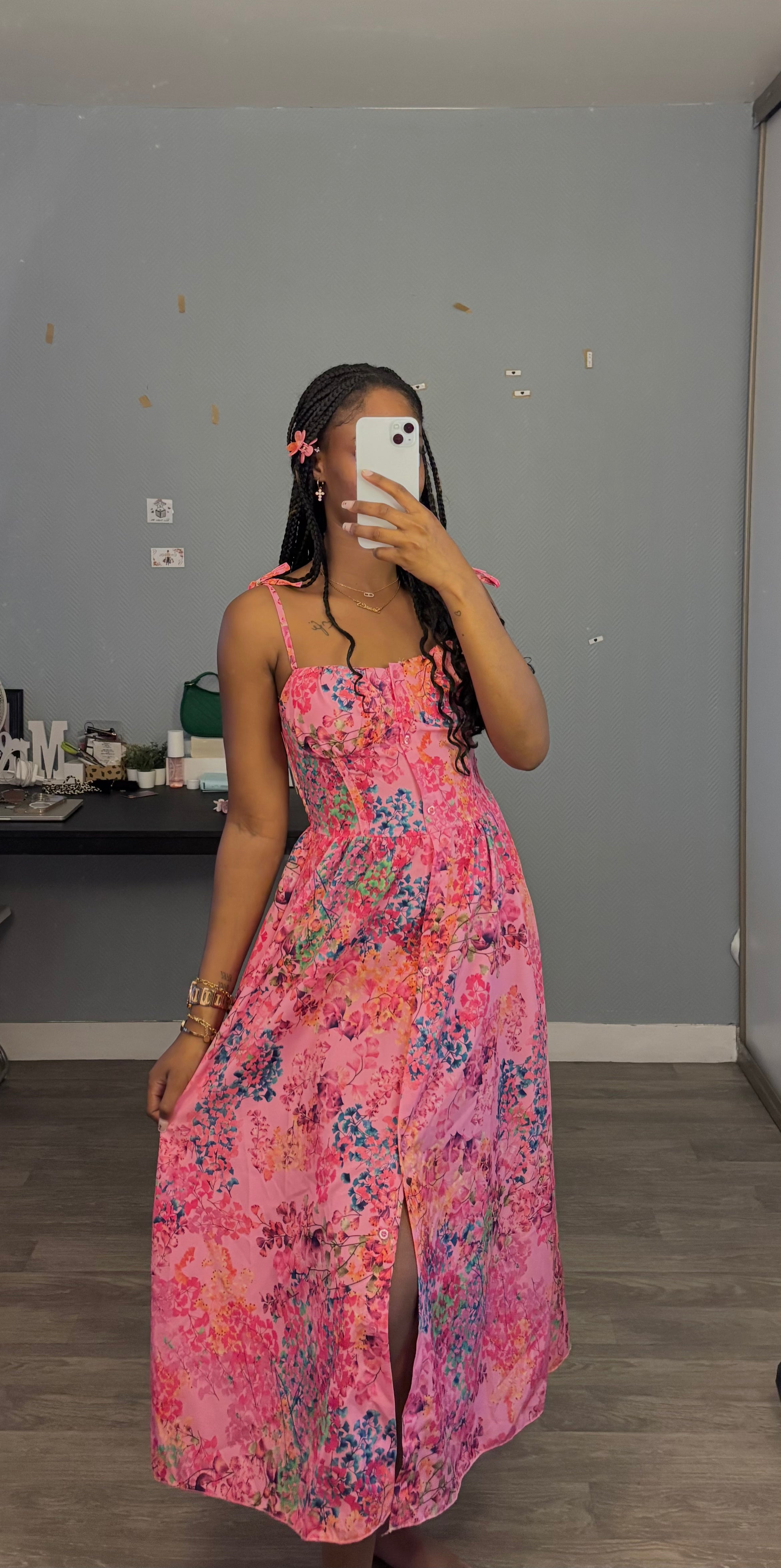 Robe Longue Imprimée Rose