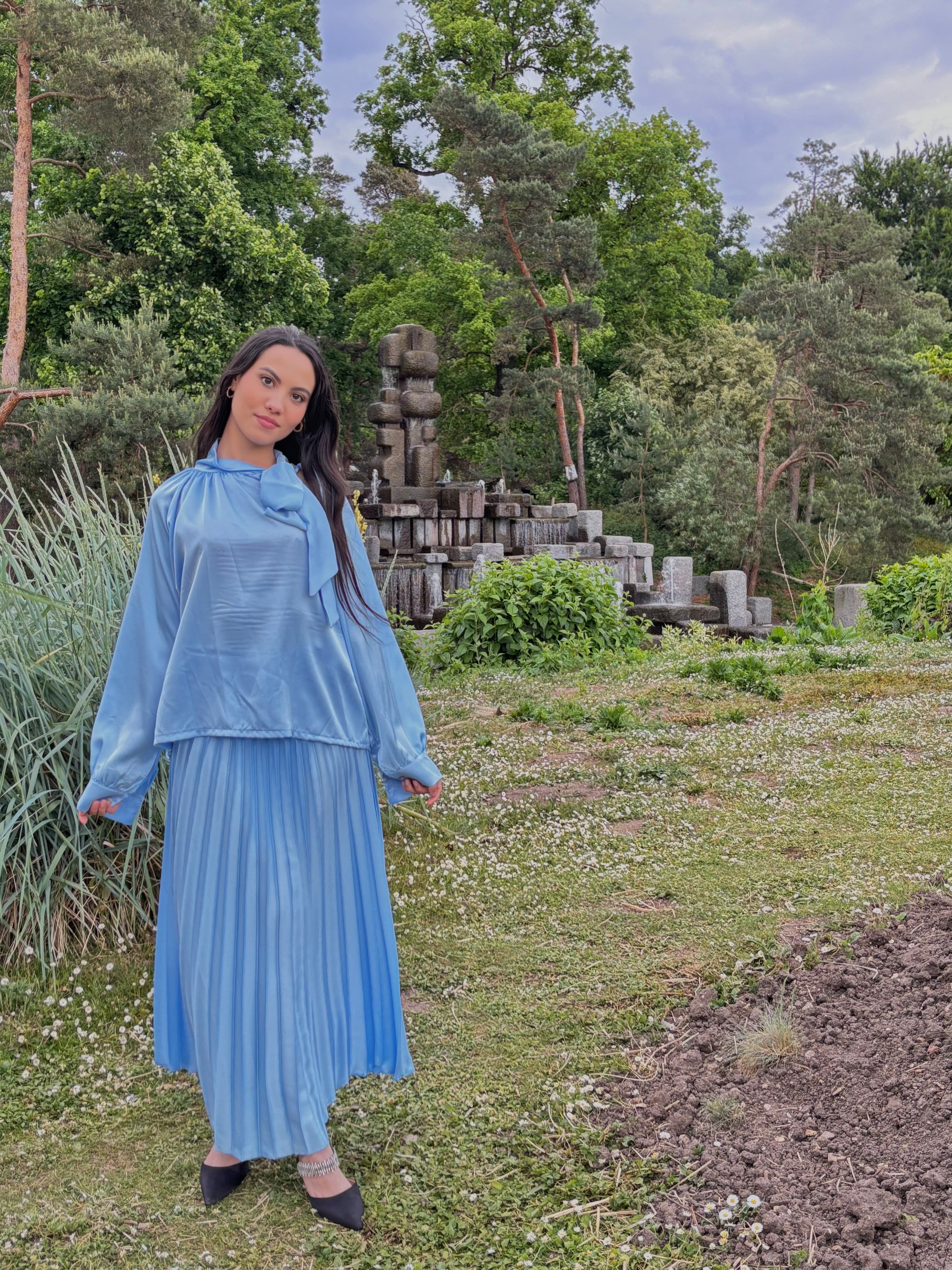 Ensemble Chemise & Jupe Plisée Bleu Ciel
