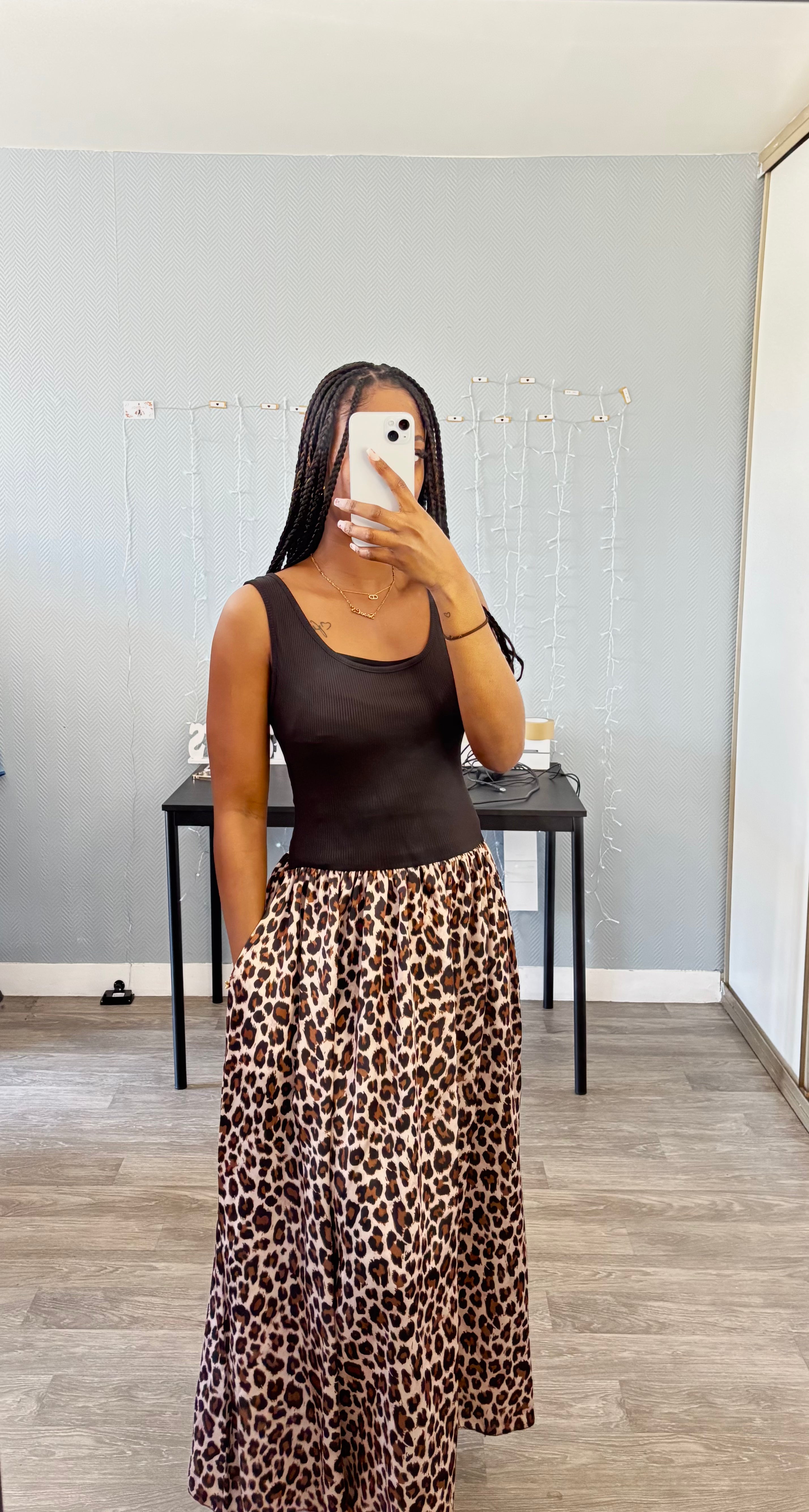 Robe sans manche avec poche Leopard