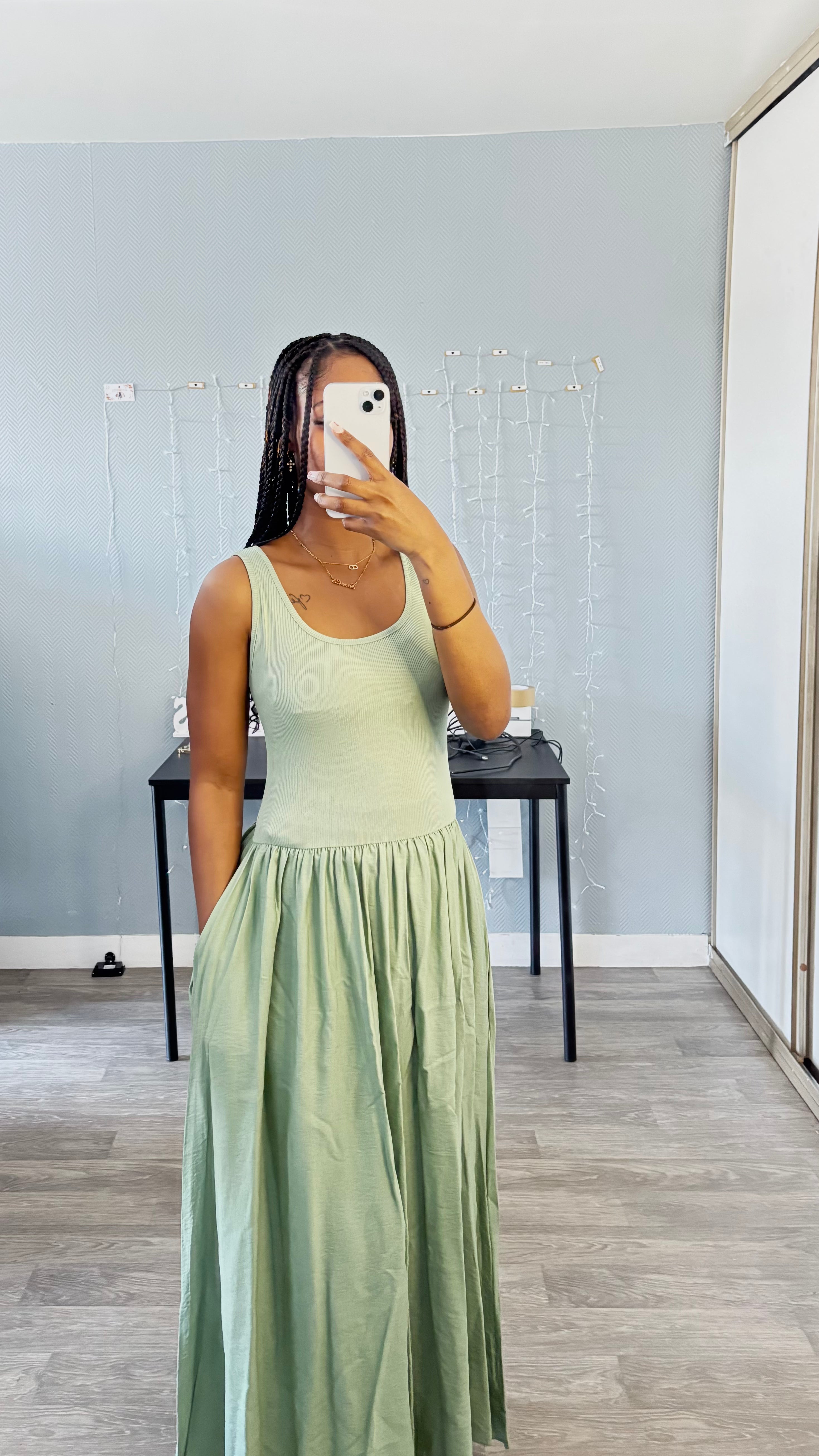 Robe sans manche avec poche Vert pomme