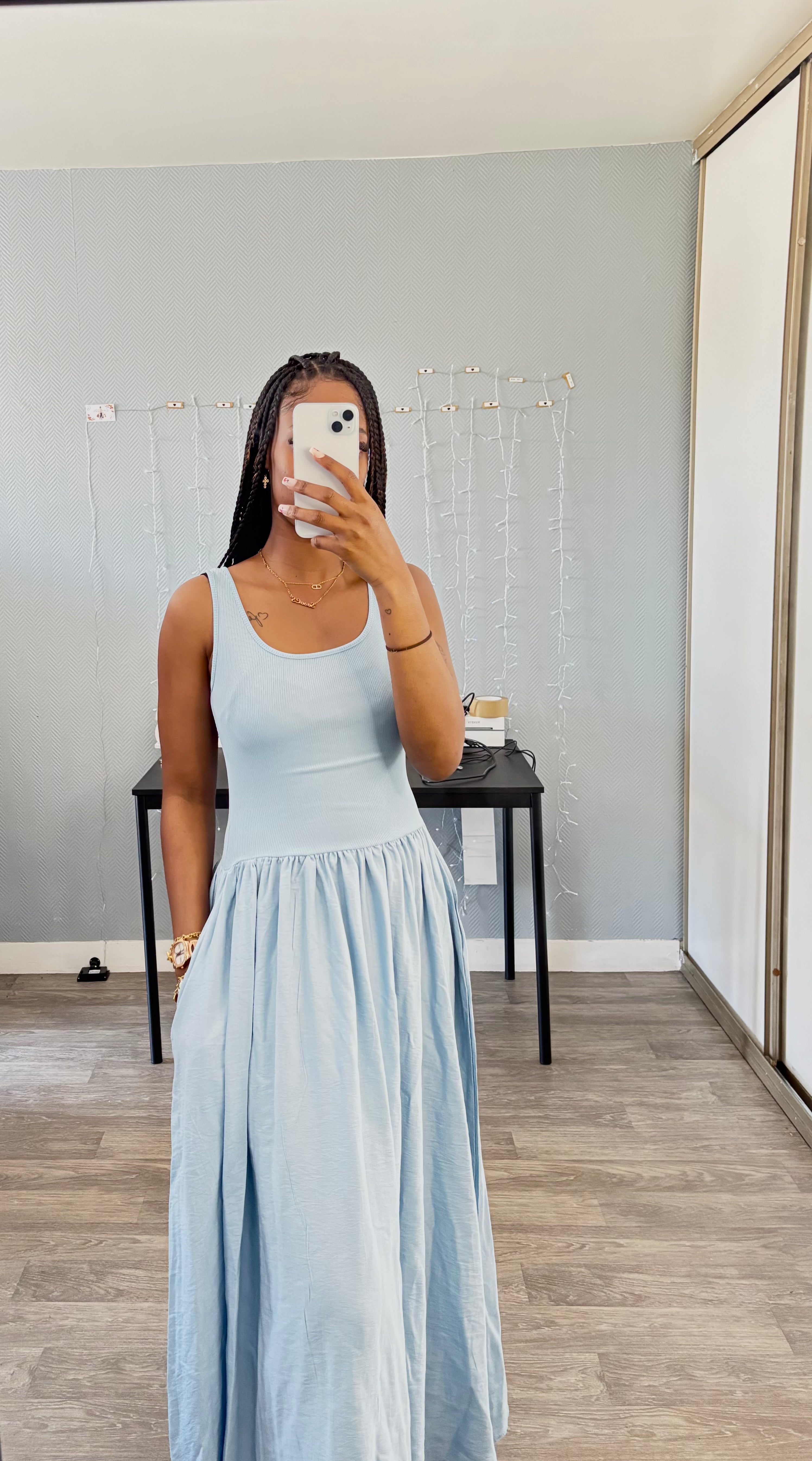 Robe sans manche avec poche Bleu