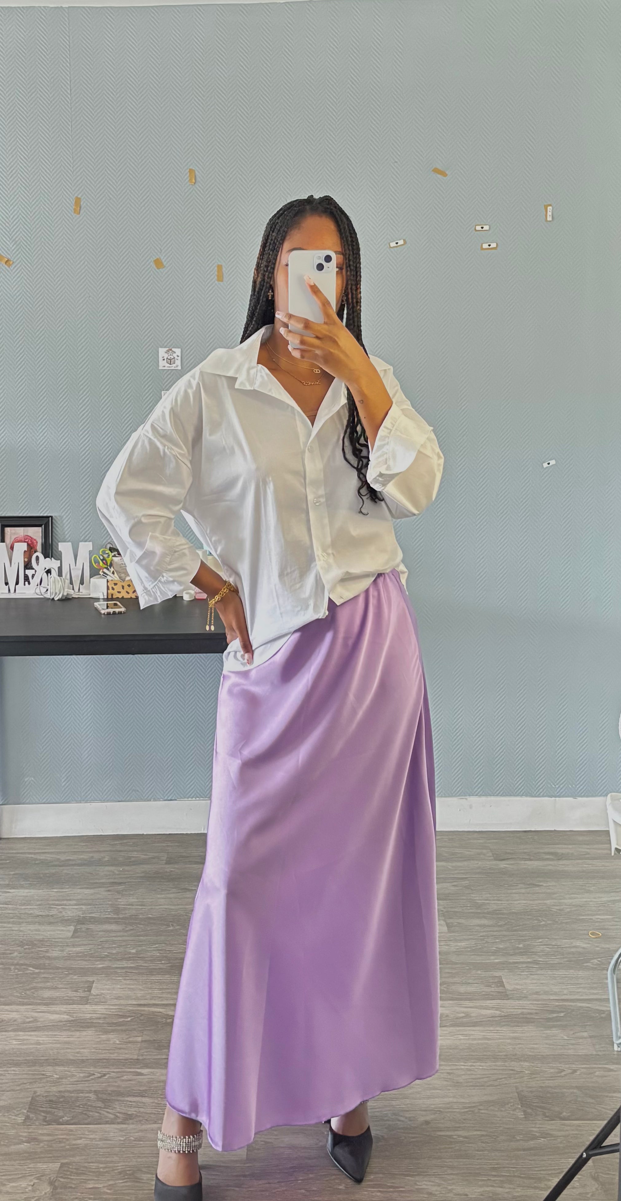Jupe longue satinée Violet Clair