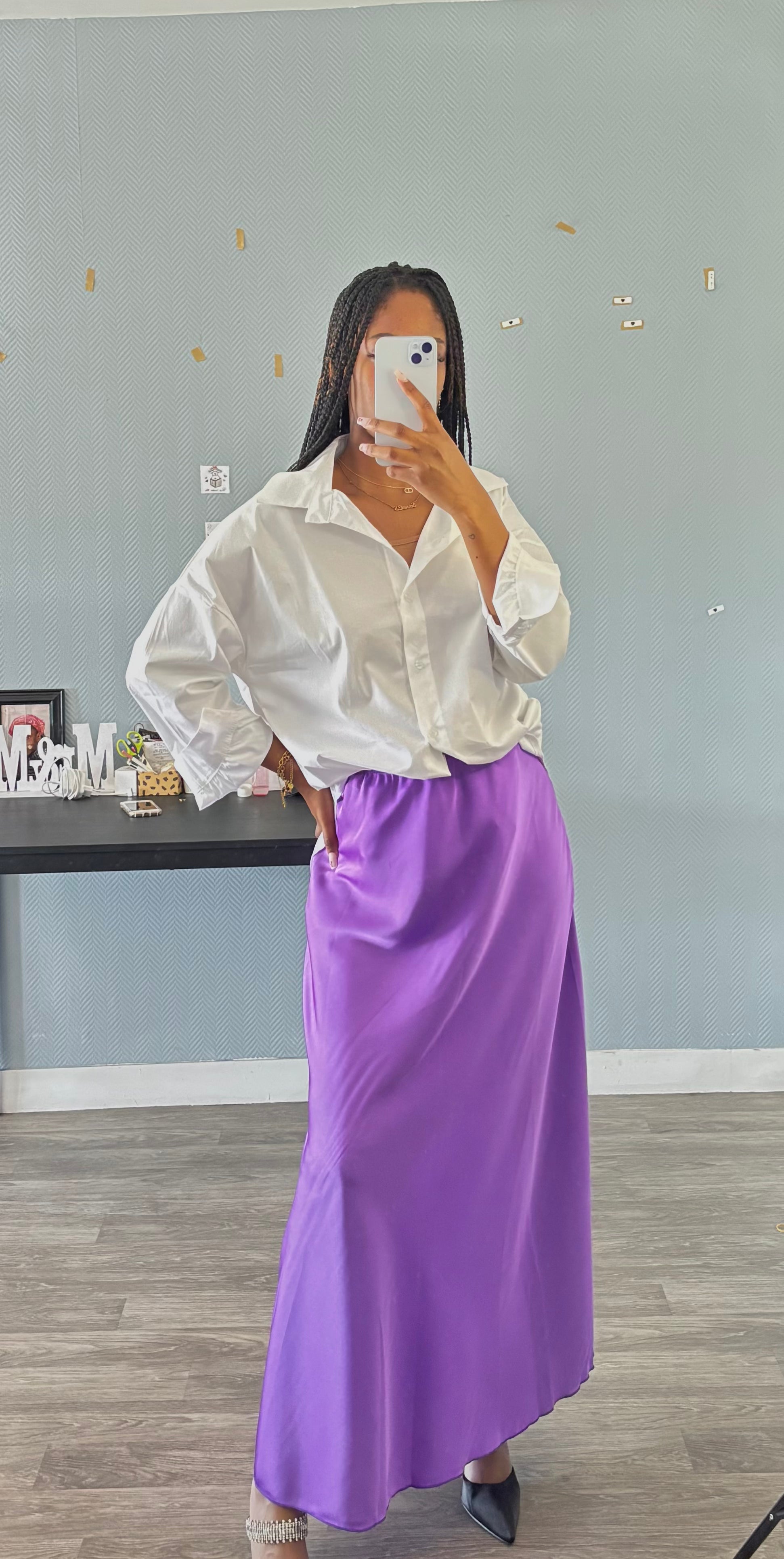 Jupe longue satinée Lilas