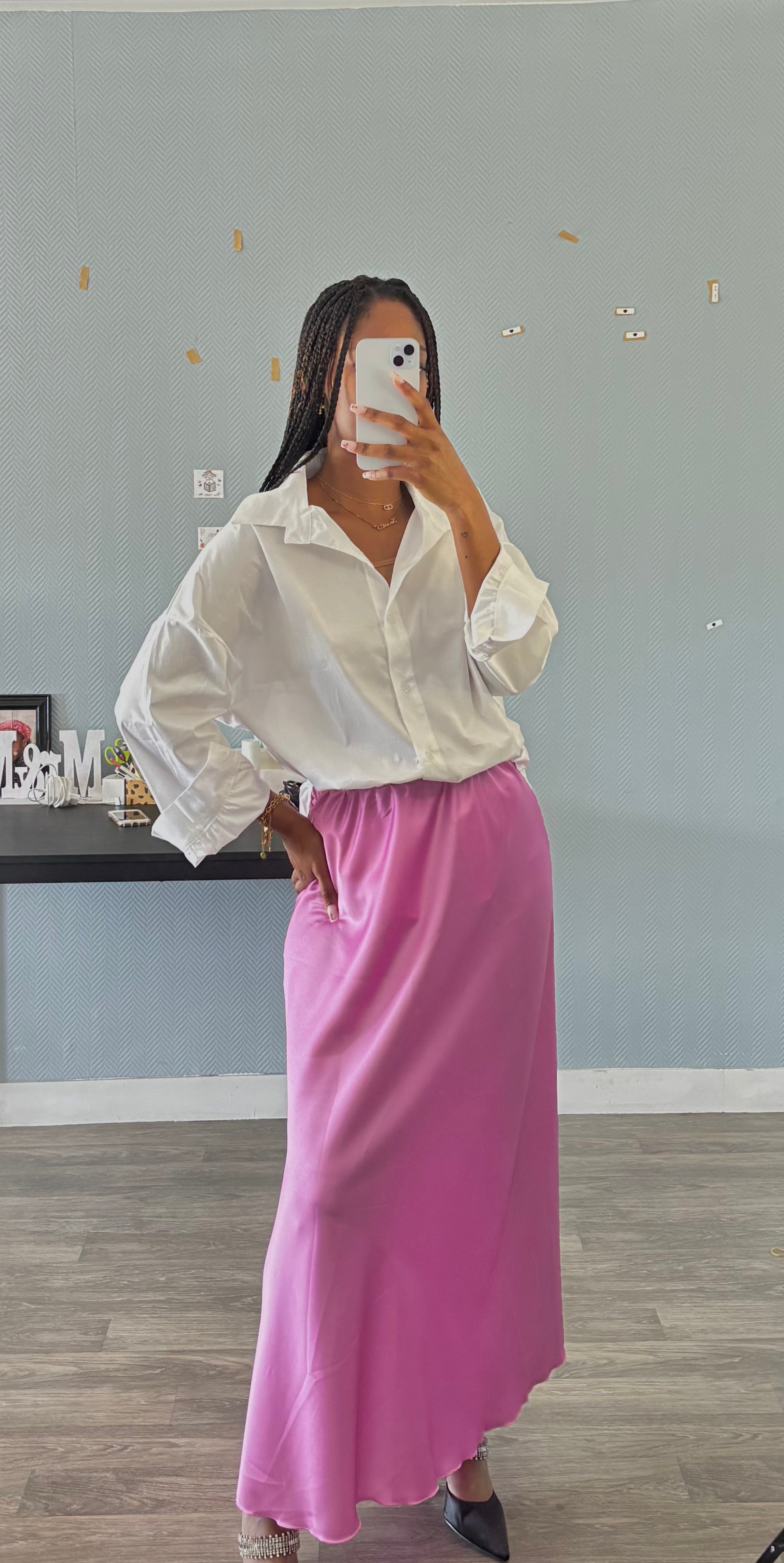Jupe longue satinée Rose